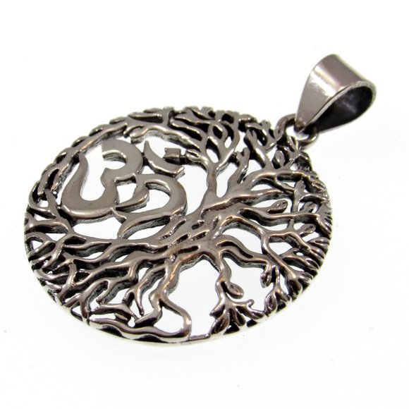 Handcrafted Solid 925 Sterling Silver Tree of Life Om Aum Pendant - Picture 7 of 8
